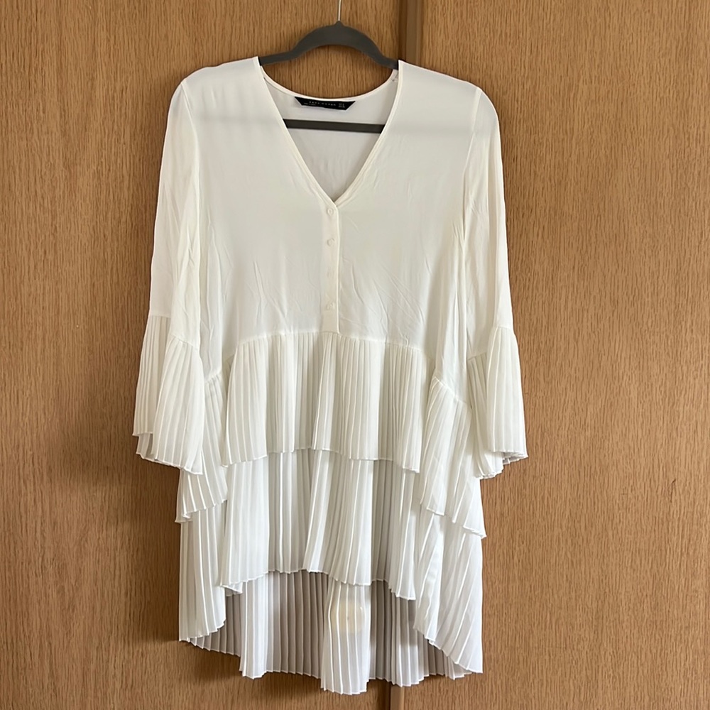 Zara White Ruffled Mini Dress - Picture 3 of 5